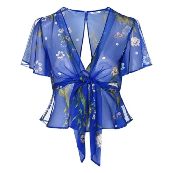 Guess Tops - Guess Short Sleeve Maria Top Sheer coverup floral blue
Size S